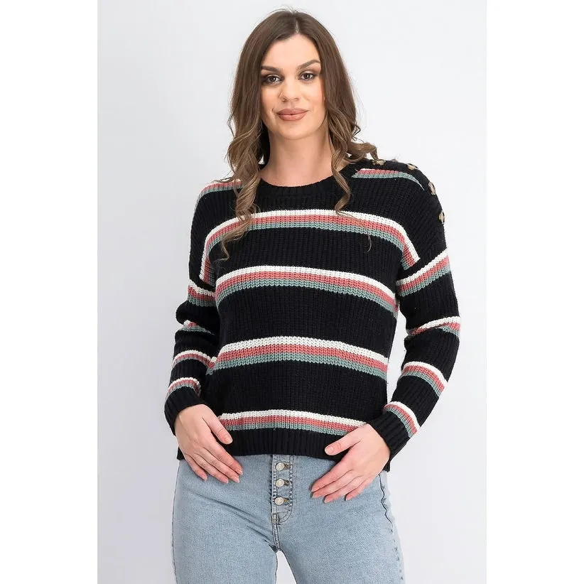 Hippie Rose Juniors' Button-Shoulder Sweater Black Size Large sold by Zulily