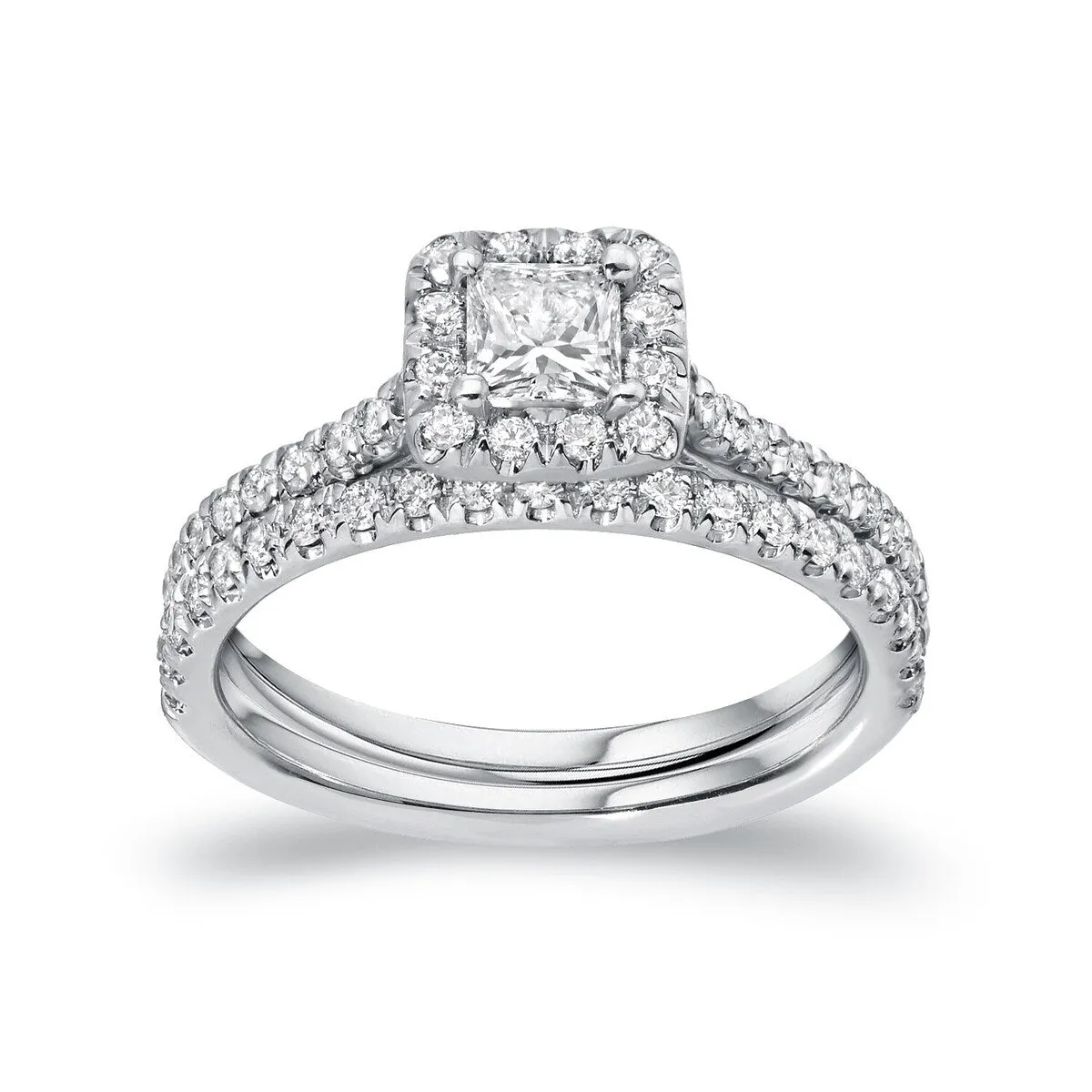 Auriya Platinum 1ctw Princess-cut Halo Diamond Engagement Ring Set sold by Zulily product image thumbnail 3