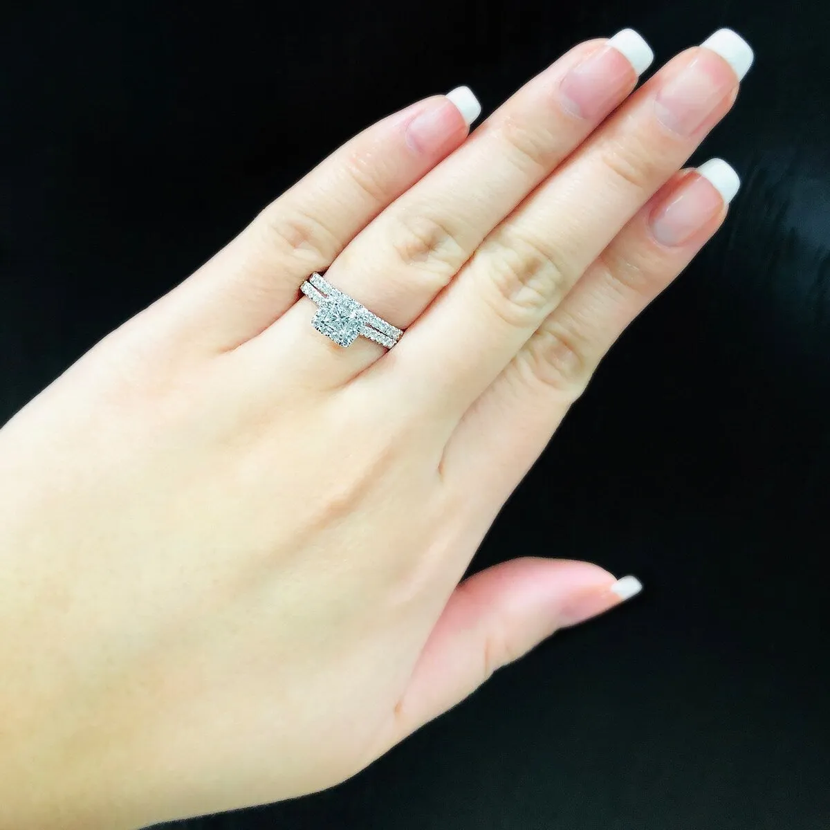 Auriya Platinum 1ctw Princess-cut Halo Diamond Engagement Ring Set sold by Zulily product image thumbnail 2