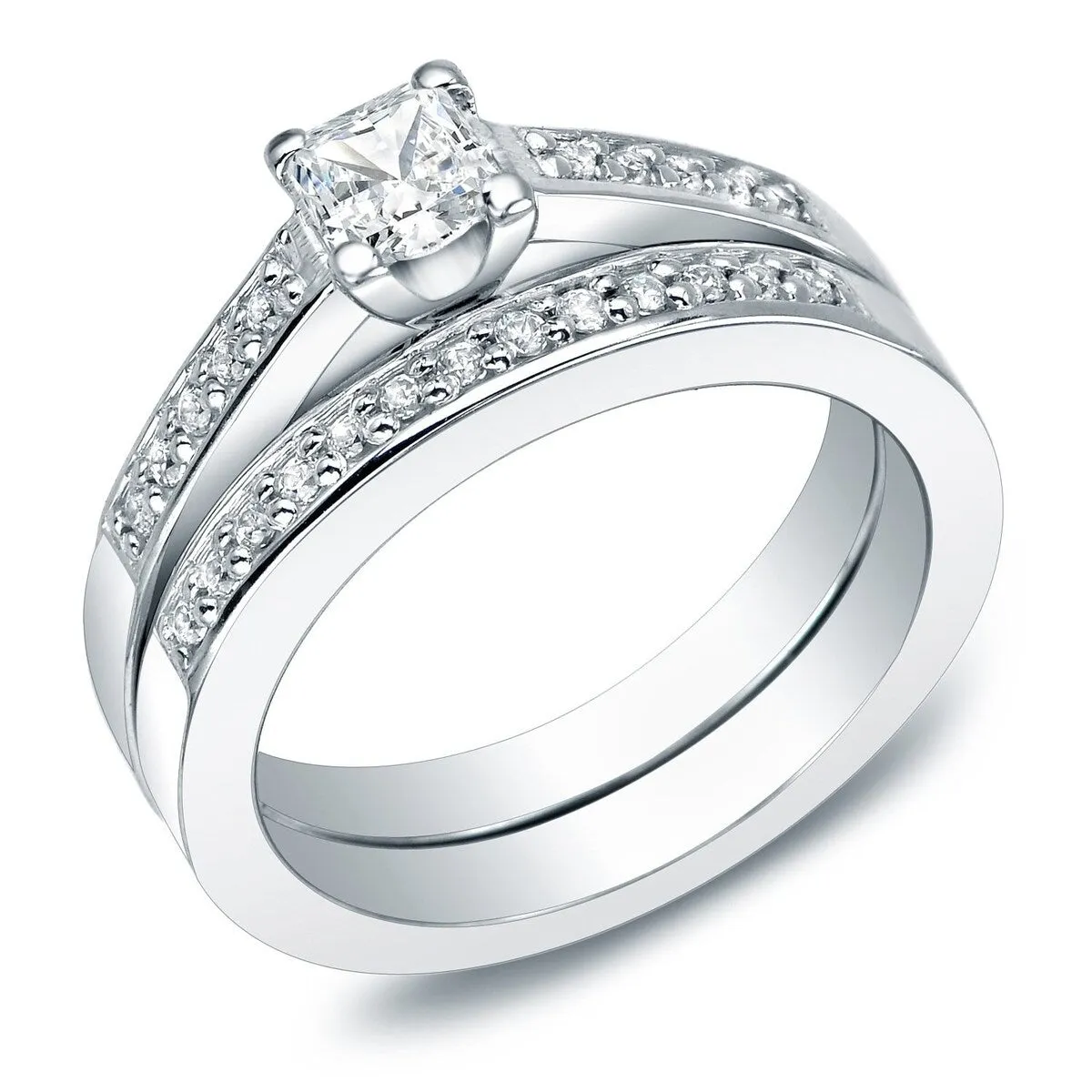 Auriya 14k Gold 1ctw Princess Cut Diamond Engagement Ring Set (I-J, I1-I2) sold by Zulily product image thumbnail 2