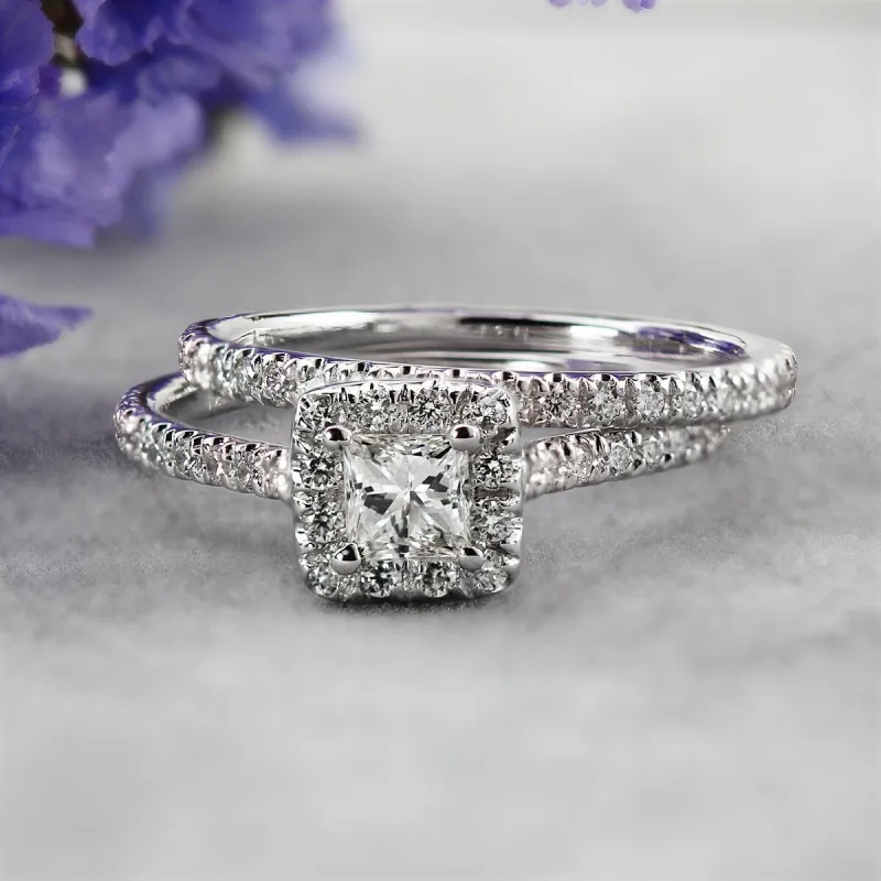 Auriya Platinum 1ctw Princess-cut Halo Diamond Engagement Ring Set sold by Zulily