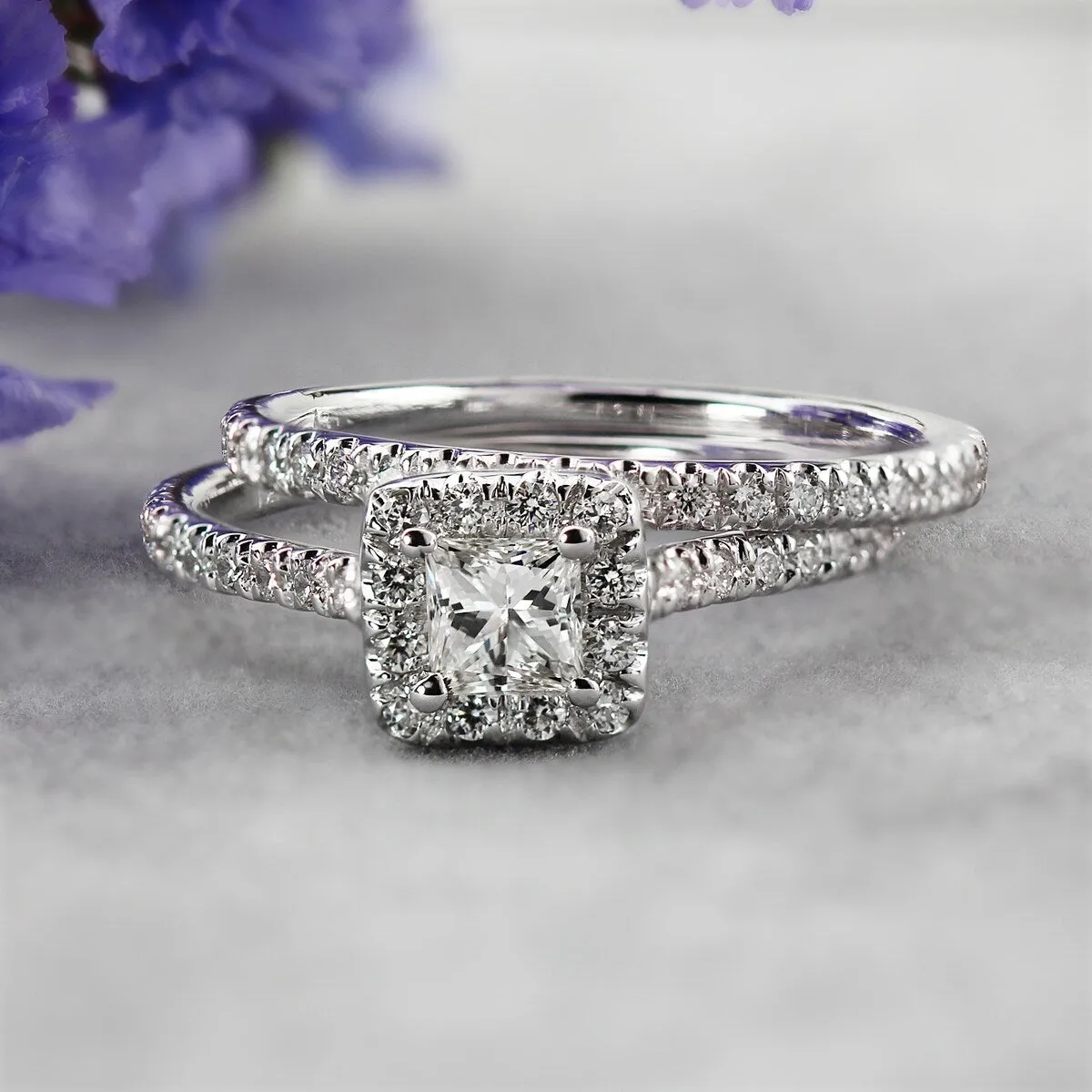 Auriya Platinum 1ctw Princess-cut Halo Diamond Engagement Ring Set sold by Zulily