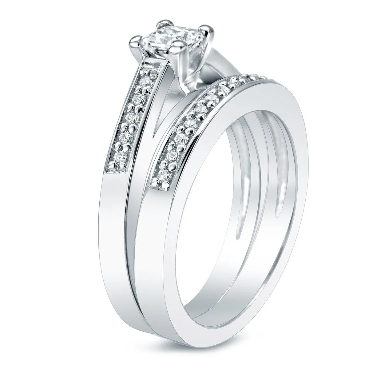 Auriya 14k Gold 1ctw Princess Cut Diamond Engagement Ring Set (I-J, I1-I2) sold by Zulily product image thumbnail 4