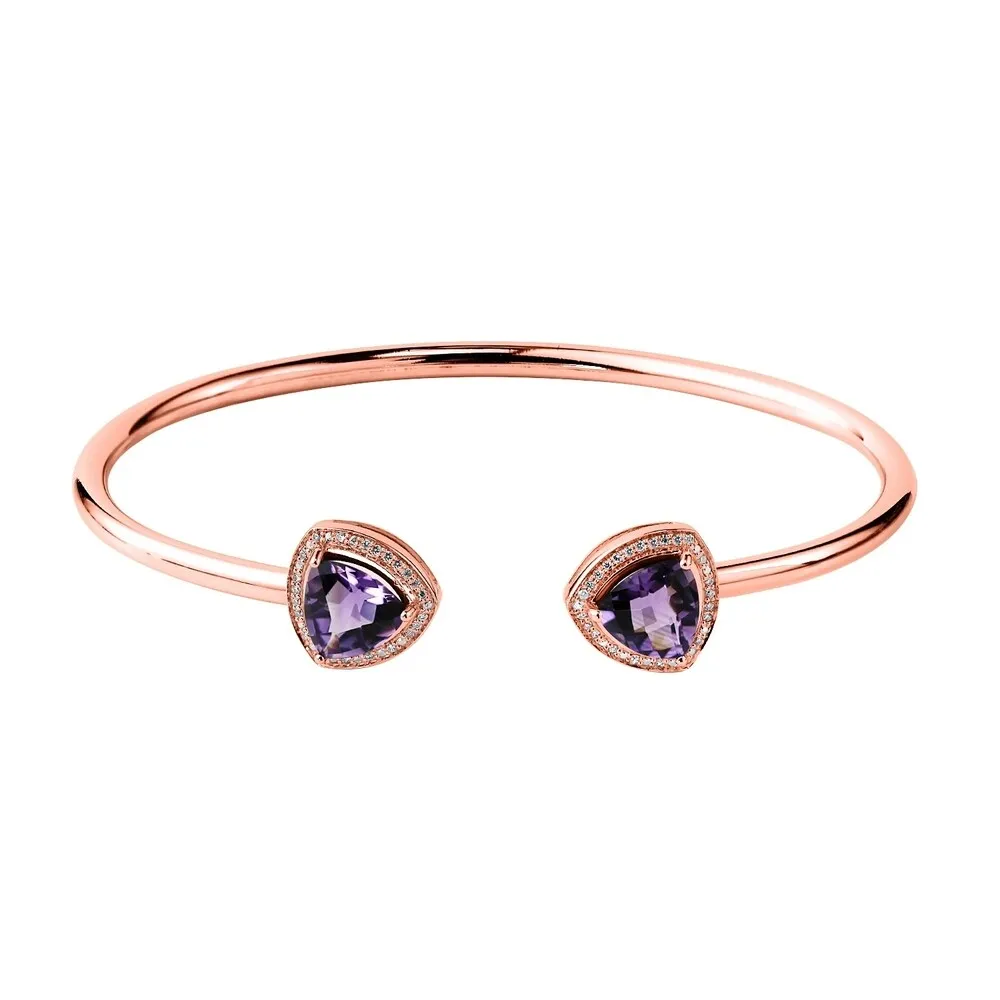 Auriya 3ct Trillion-Cut Purple Amethyst Gold over Silver Bangle Bracelet with Diamond Accents sold by Zulily product image thumbnail 3