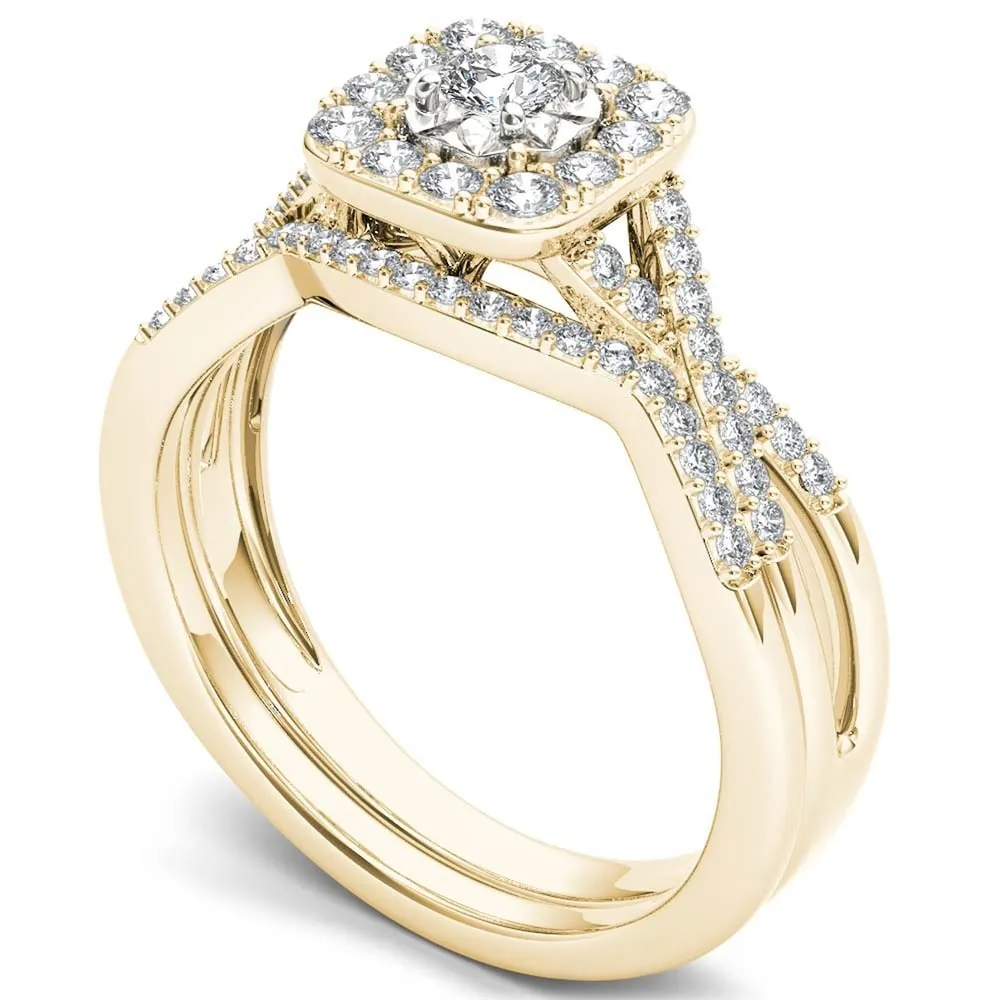 De Couer 10k Yellow Gold 2/5ct TDW Diamond Halo Engagement Ring Set with One Band sold by Zulily product image thumbnail 2