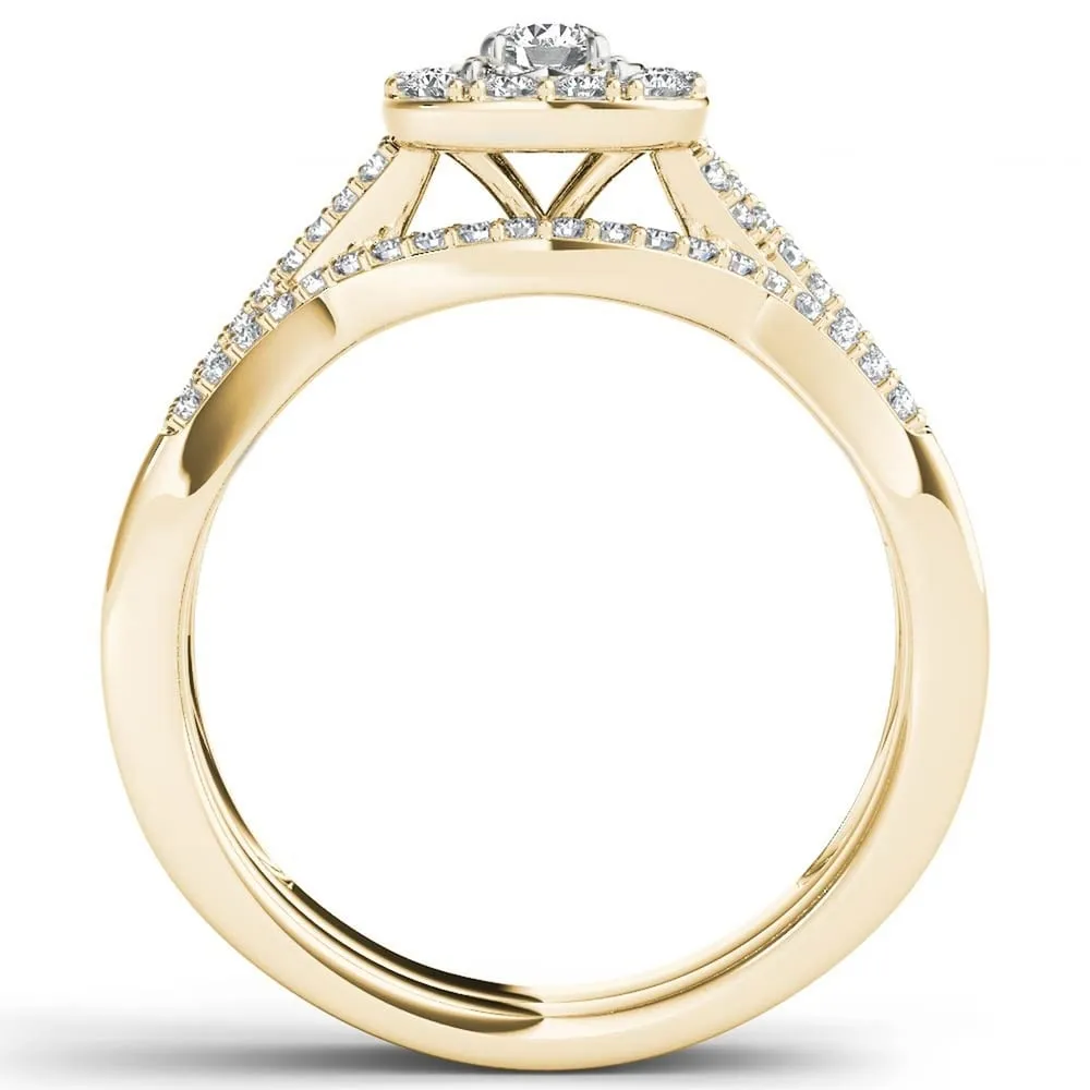 De Couer 10k Yellow Gold 2/5ct TDW Diamond Halo Engagement Ring Set with One Band sold by Zulily product image thumbnail 3