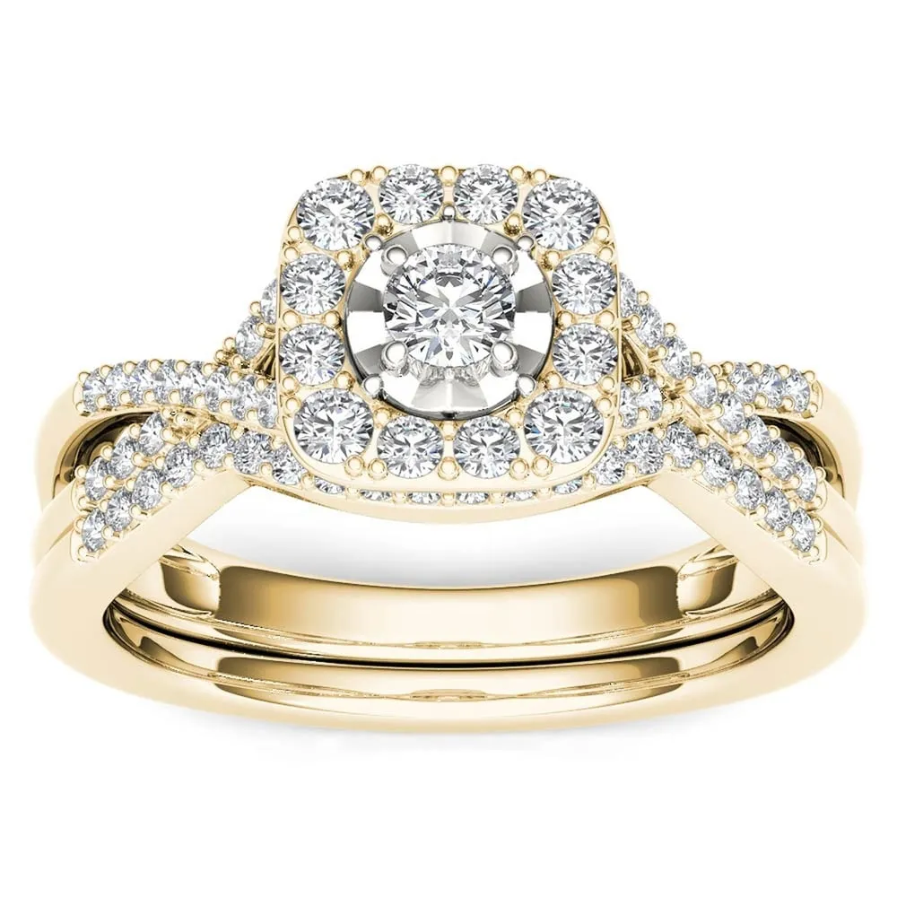 De Couer 10k Yellow Gold 2/5ct TDW Diamond Halo Engagement Ring Set with One Band sold by Zulily