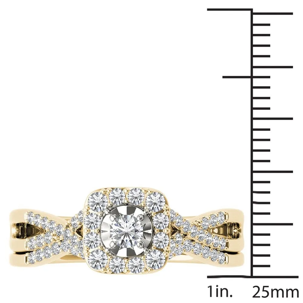 De Couer 10k Yellow Gold 2/5ct TDW Diamond Halo Engagement Ring Set with One Band sold by Zulily product image thumbnail 4