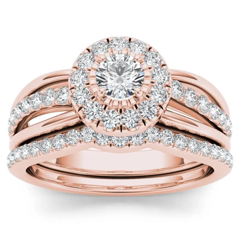 De Couer 14k Rose Gold 3/4ct TDW Diamond Halo Bridal Set sold by Zulily