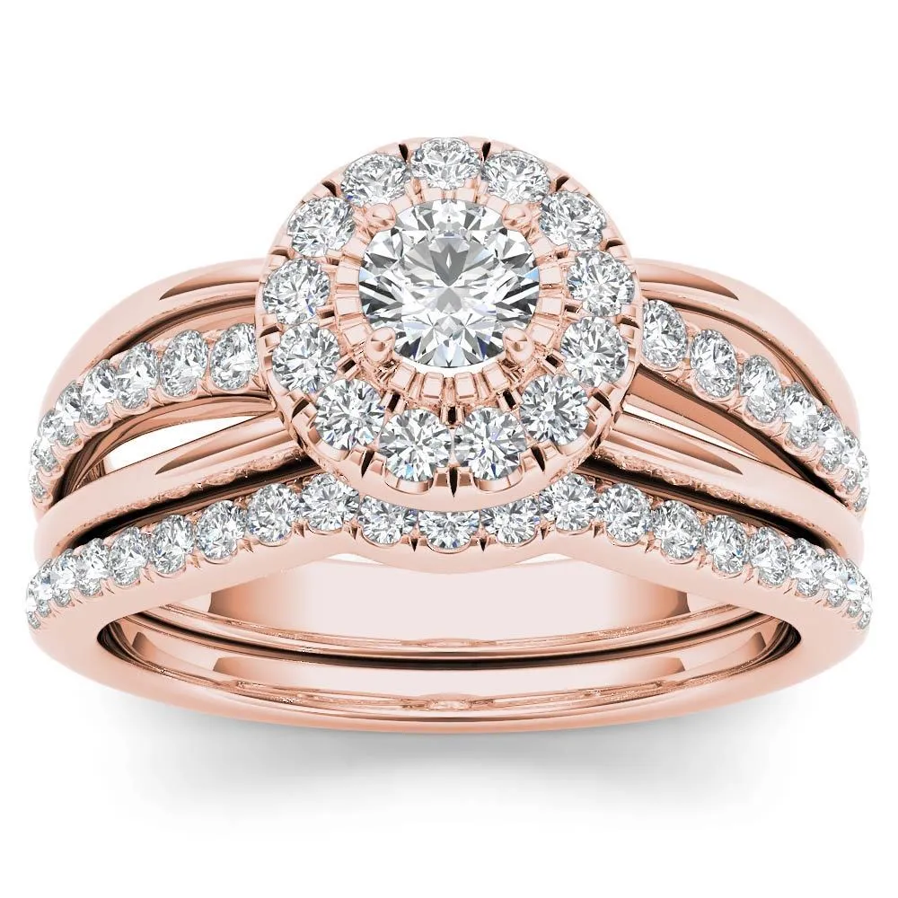 De Couer 14k Rose Gold 3/4ct TDW Diamond Halo Bridal Set sold by Zulily