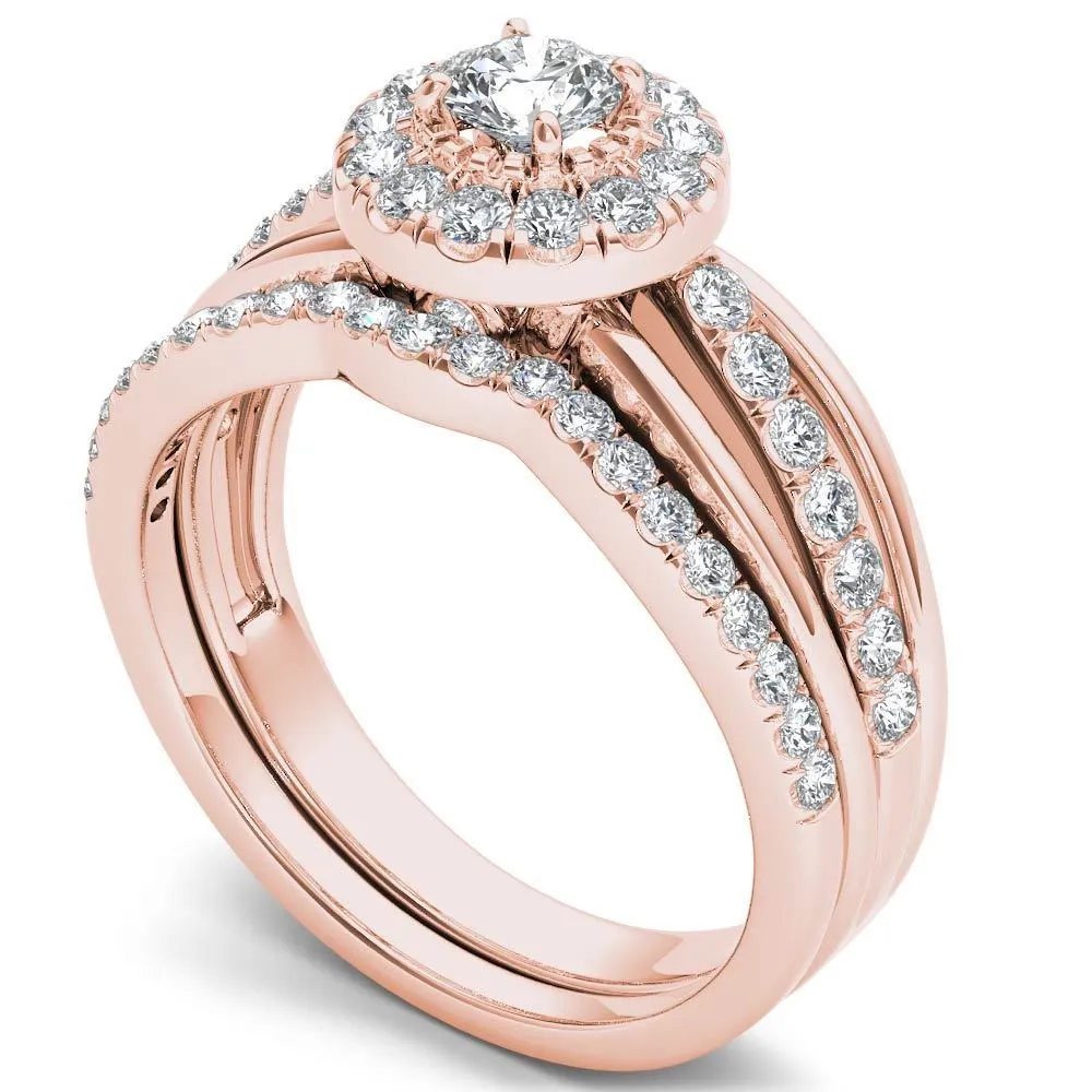 De Couer 14k Rose Gold 3/4ct TDW Diamond Halo Bridal Set sold by Zulily product image thumbnail 2