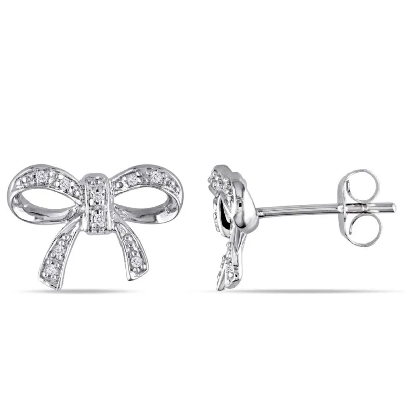 Miadora 10k White Gold Diamond Accent Bow Earrings sold by Zulily