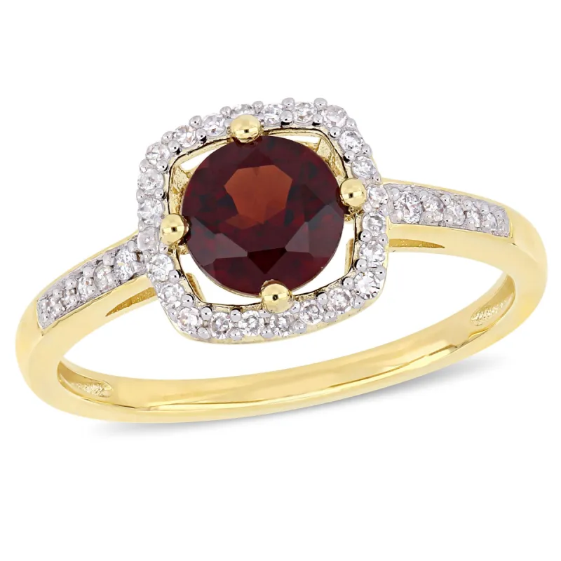 Miadora 1ct TGW Garnet and 1/7ct TW Diamond Halo Ring in 10k Yellow Gold sold by Zulily