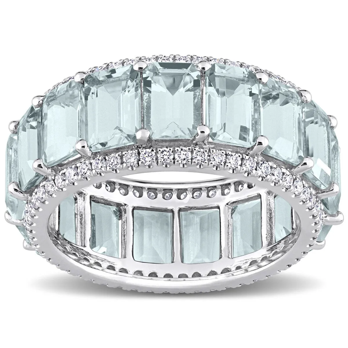Miadora 14k White Gold 9 1/3ct TGW Aquamarine & 5/8ct TDW Diamond Eternity Wedding Band Ring sold by Zulily product image thumbnail 3