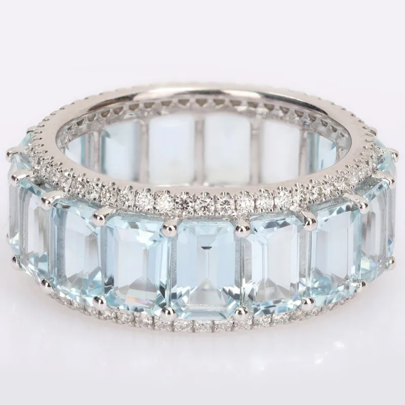 Miadora 14k White Gold 9 1/3ct TGW Aquamarine & 5/8ct TDW Diamond Eternity Wedding Band Ring sold by Zulily