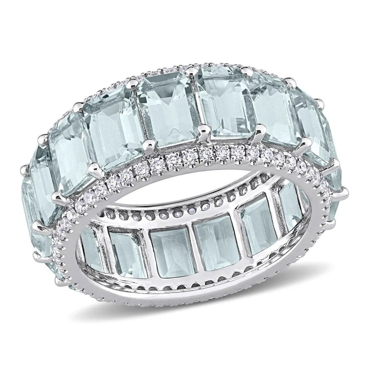 Miadora 14k White Gold 9 1/3ct TGW Aquamarine & 5/8ct TDW Diamond Eternity Wedding Band Ring sold by Zulily product image thumbnail 2