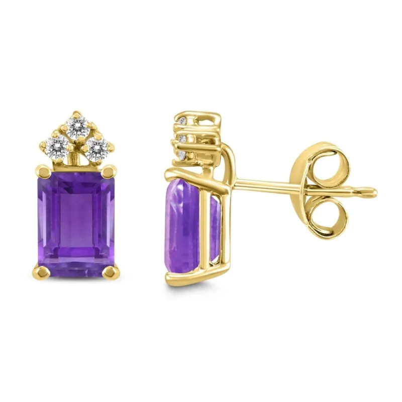14K Yellow Gold 8x6MM Emerald Shaped Amethyst and Diamond Earrings sold by Zulily
