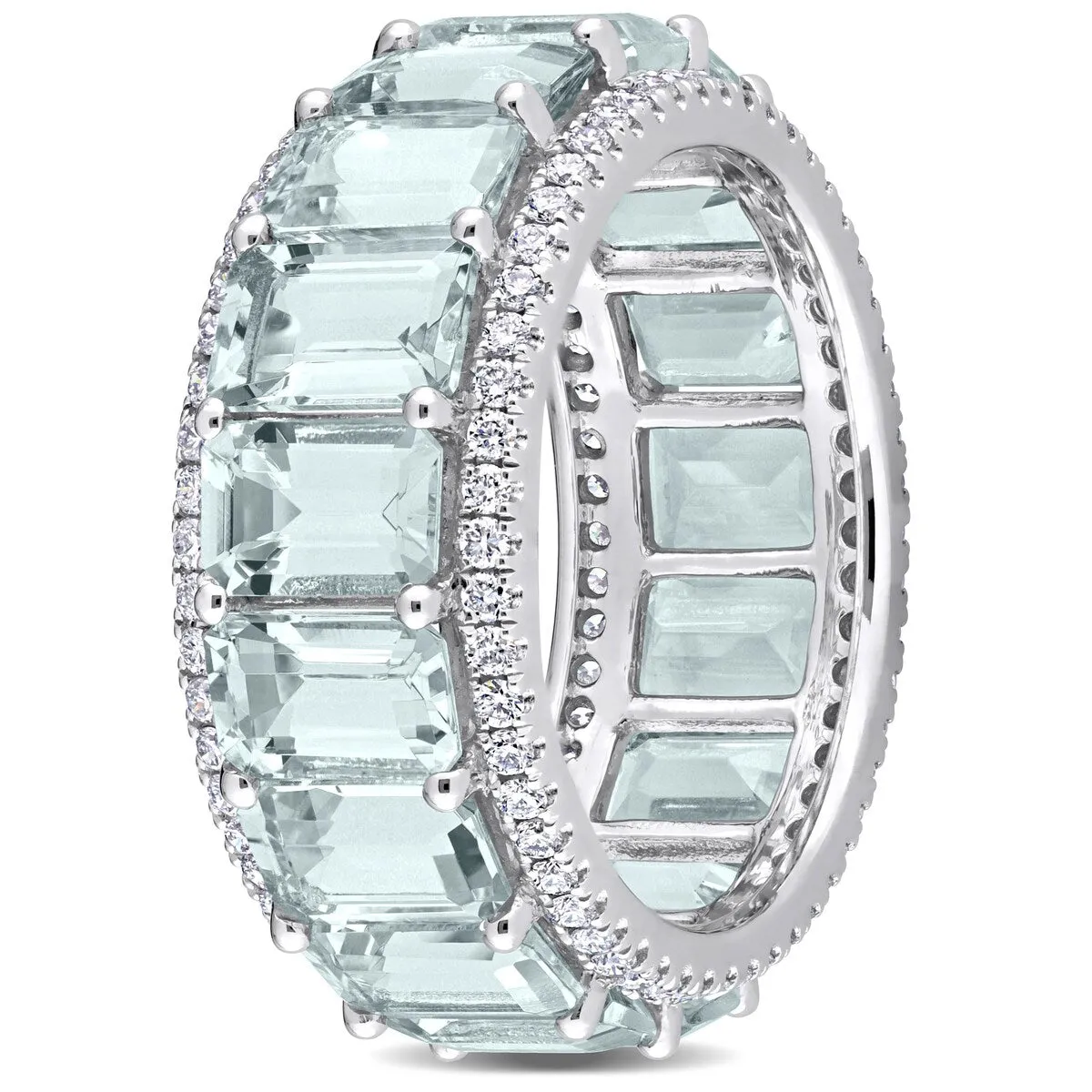 Miadora 14k White Gold 9 1/3ct TGW Aquamarine & 5/8ct TDW Diamond Eternity Wedding Band Ring sold by Zulily product image thumbnail 4