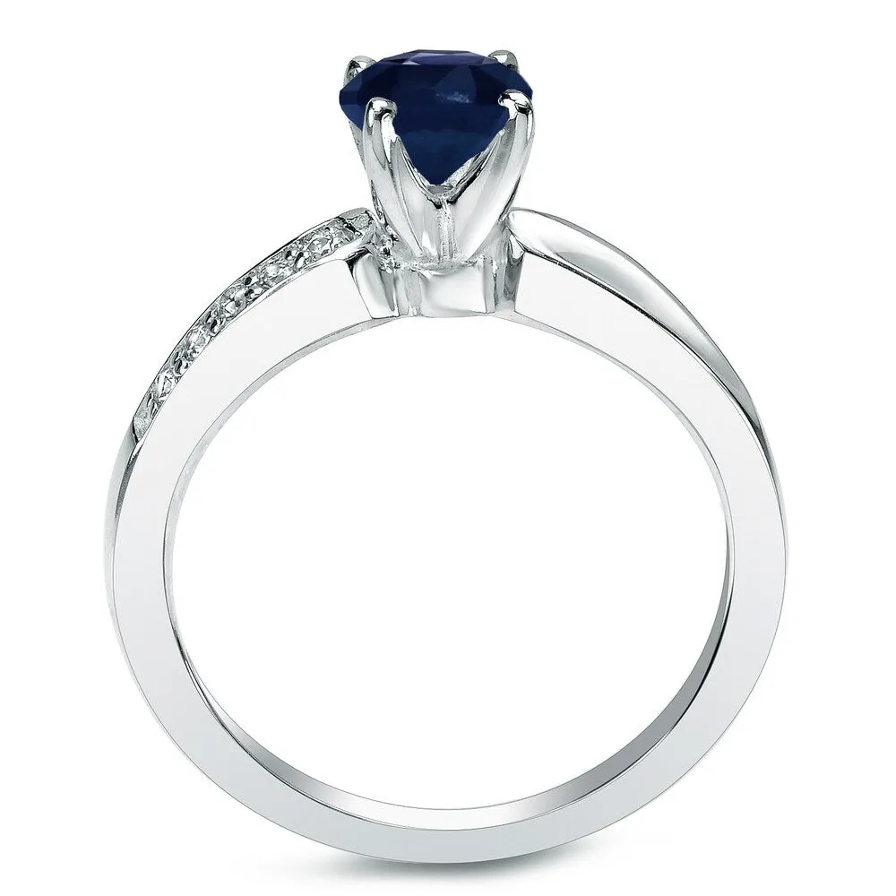 Platinum Round 3/4ct Sapphire and 1/4ct TDW Diamond Engagement Ring Set by Auriya sold by Zulily product image thumbnail 3