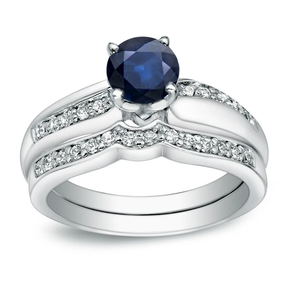 Platinum Round 3/4ct Sapphire and 1/4ct TDW Diamond Engagement Ring Set by Auriya sold by Zulily