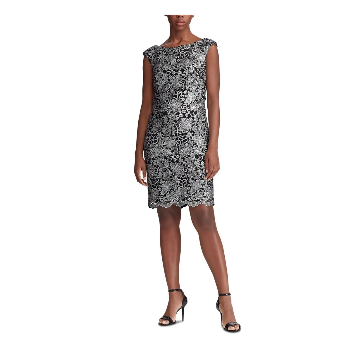 Ralph Lauren Women's Lace Sheath Dress Black Silver Size 6 sold by Zulily
