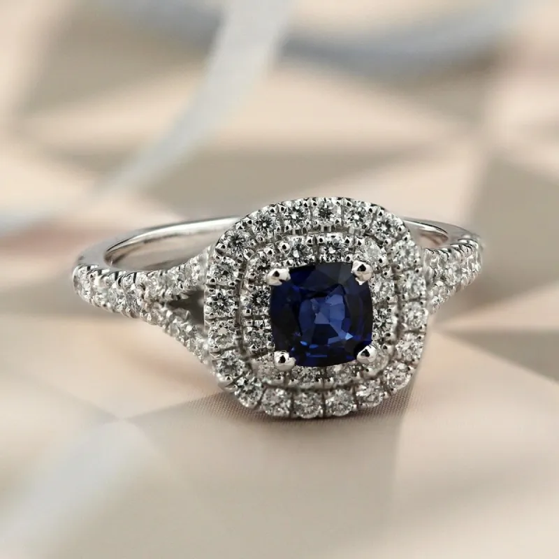 Auriya 14k Gold 1/2ct Cushion-cut Sapphire and Diamond Halo Engagement Ring 3/4ctw (H-I, SI1-SI2) sold by Zulily
