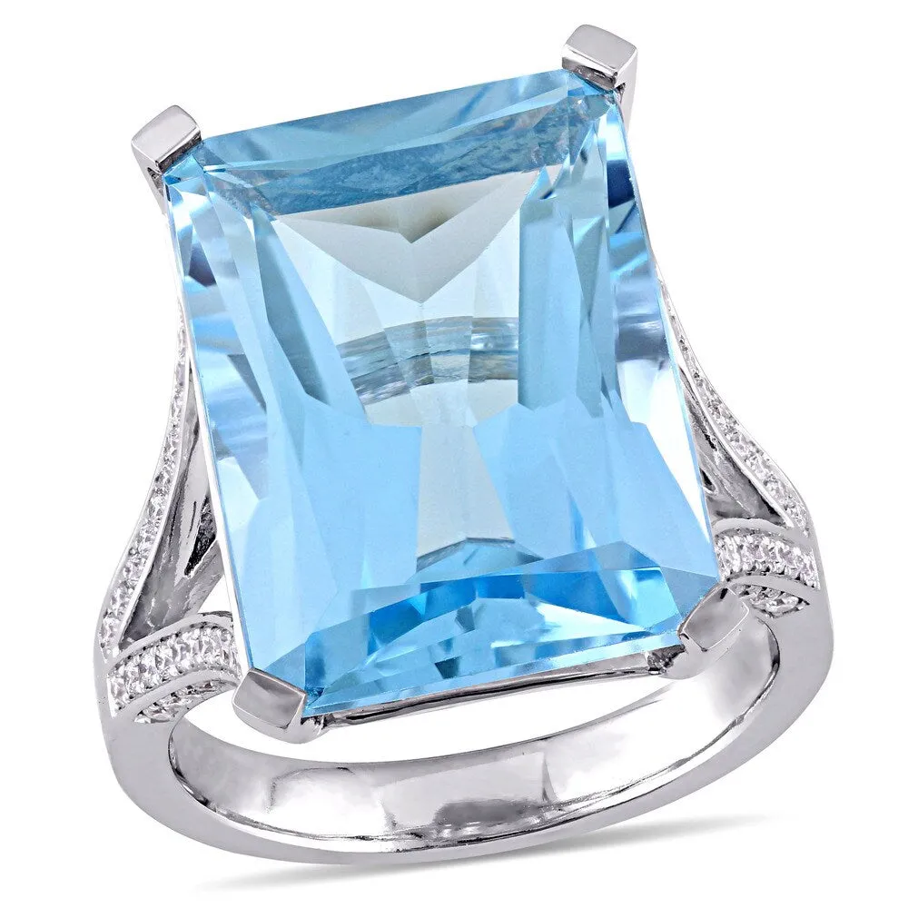 Miadora Signature Collection 14k White Gold Octagon-Cut Blue Topaz 1/2ct TDW Diamond Split Shank Coc sold by Zulily