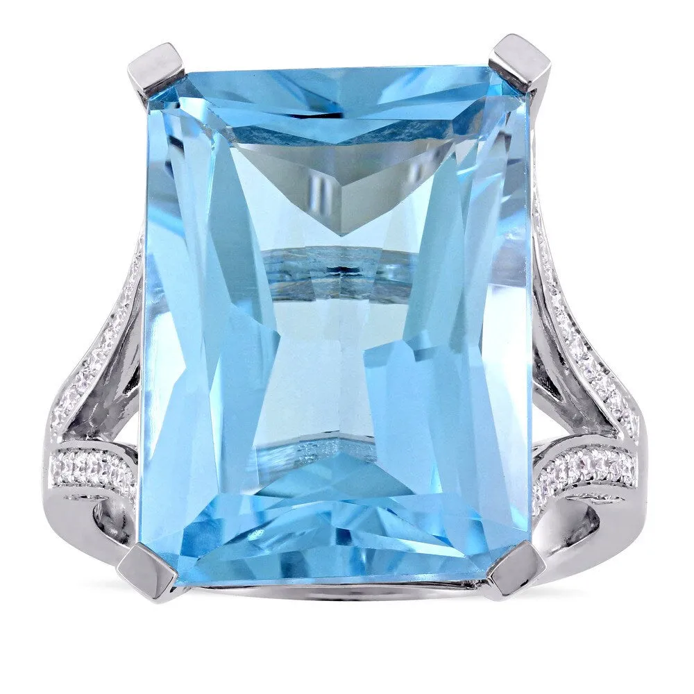 Miadora Signature Collection 14k White Gold Octagon-Cut Blue Topaz 1/2ct TDW Diamond Split Shank Coc sold by Zulily product image thumbnail 2