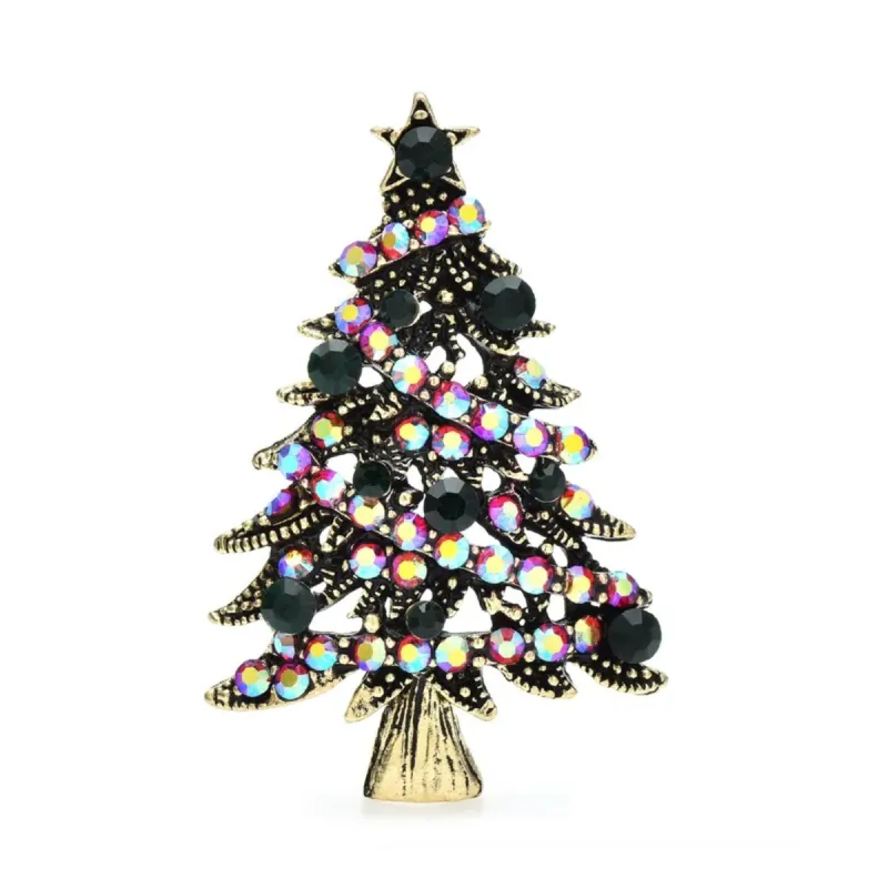 Don't AsK Christmas Tree Brooch Jet and AB Rhinestone Festive Design sold by Zulily