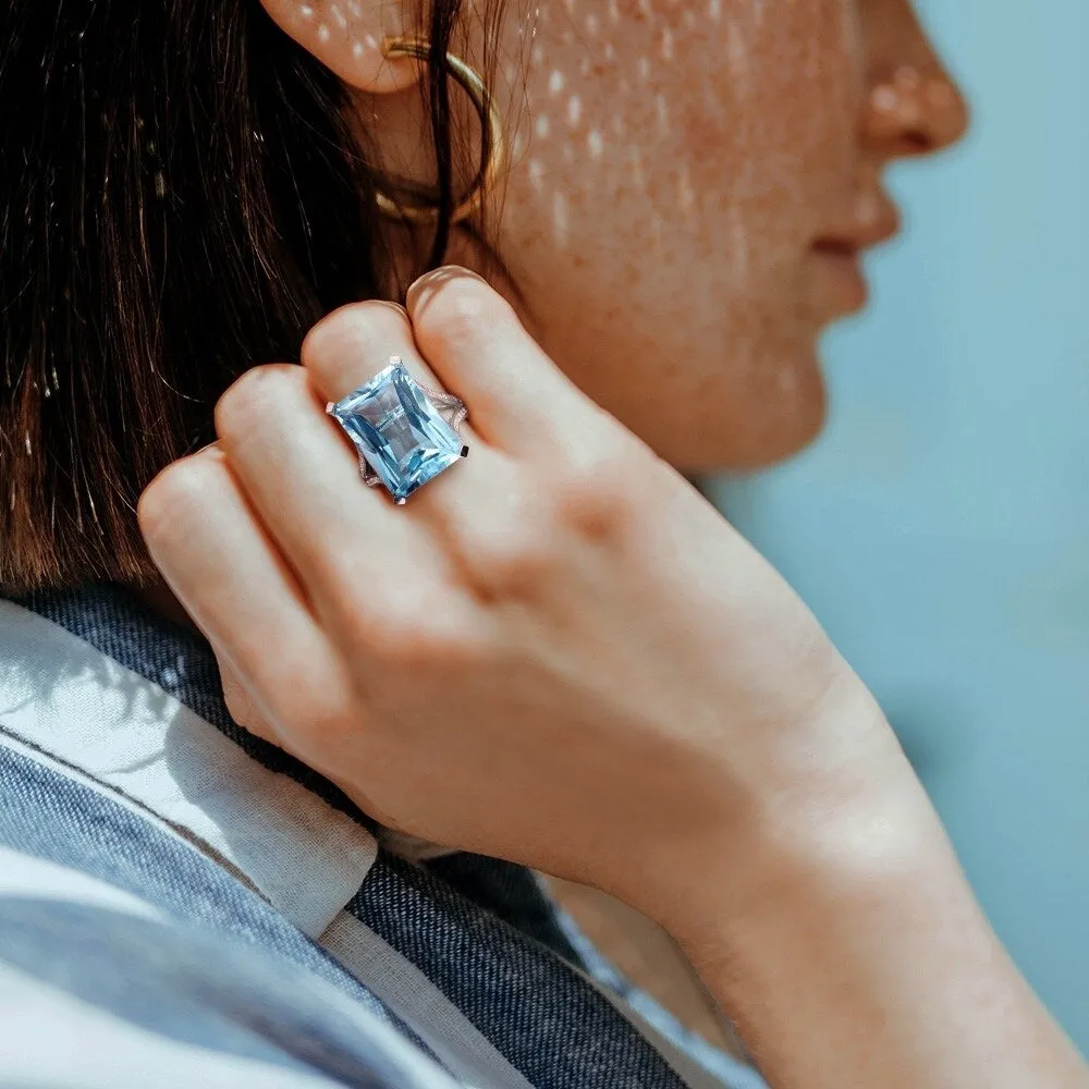 Miadora Signature Collection 14k White Gold Octagon-Cut Blue Topaz 1/2ct TDW Diamond Split Shank Coc sold by Zulily product image thumbnail 4