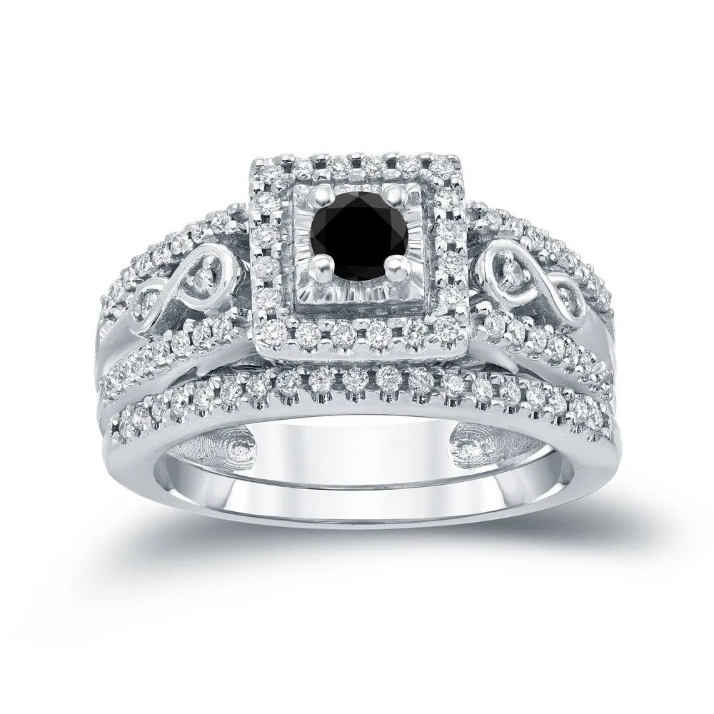 Auriya 3/5ctw Halo Black Diamond Engagement Ring Set 14k Gold sold by Zulily