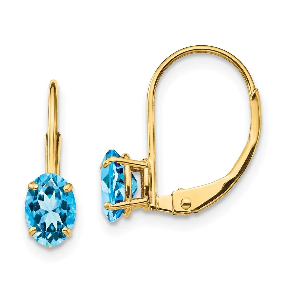Curata 14k Yellow Gold 6x4mm Genuine Oval Blue Topaz Leverback Earrings sold by Zulily