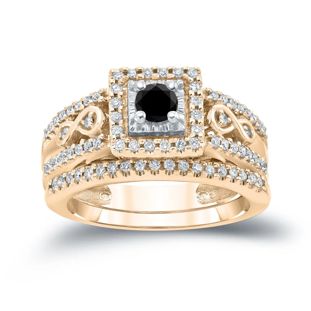 Auriya 3/5ctw Halo Black Diamond Engagement Ring Set 14k Gold sold by Zulily product image thumbnail 2