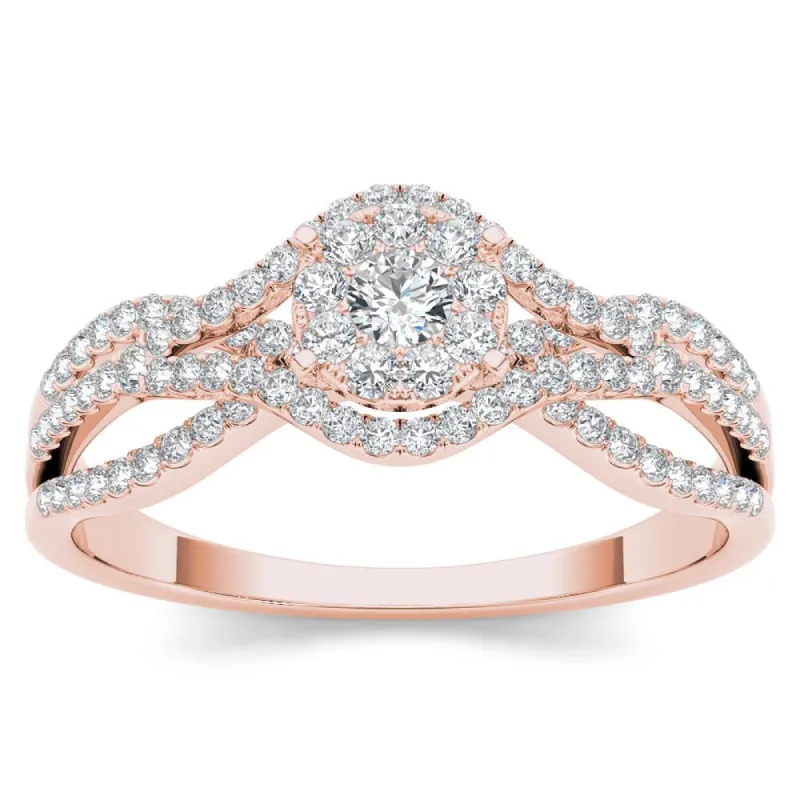 De Couer 10k Rose Gold 1/2ct TDW Diamond Halo Engagement Ring made by Zulily