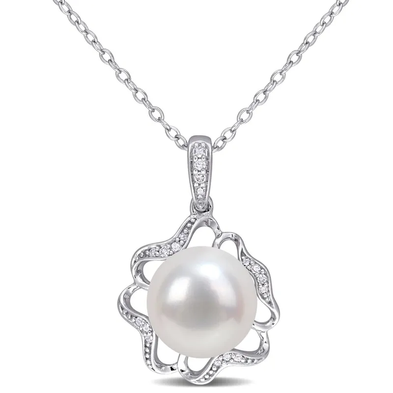 Miadora 9.5-10mm Cultured Freshwater Pearl and Diamond-Accent Floral Sterling Silver sold by Zulily