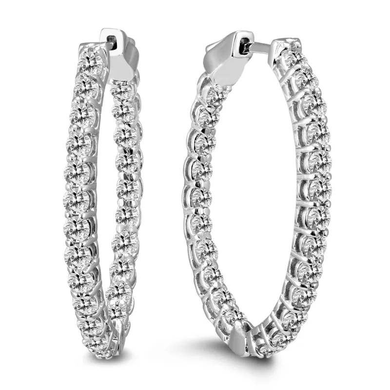 3 Carat TW Oval Diamond Hoop Earrings with Push Button Locks in 14K White Gold sold by Zulily
