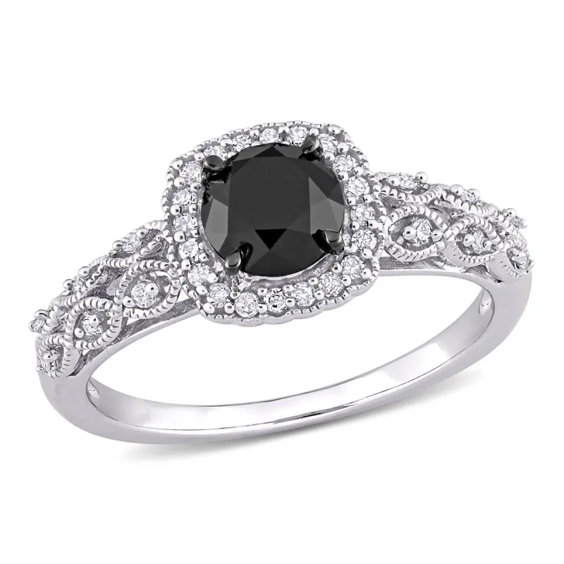 Miadora 10k White Gold 3/4ct TDW Black and White Diamond Halo Vintage Engagement Ring sold by Zulily
