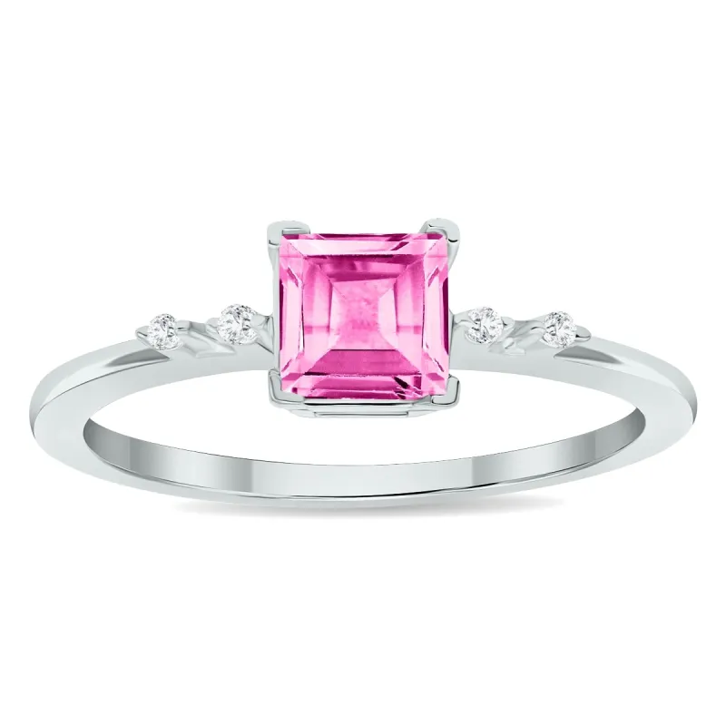 Women's Pink Topaz and Diamond Sparkle Ring in 10K White Gold sold by Zulily
