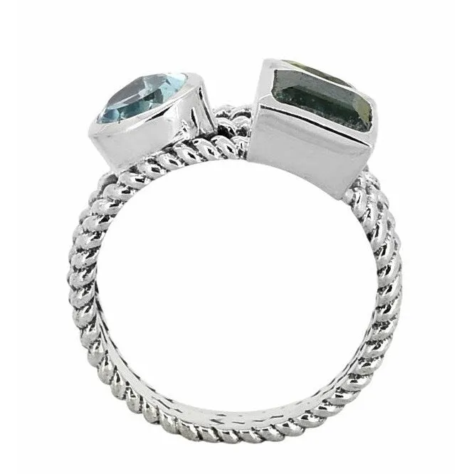 Blue Topaz Peridot Corundum Emerald Sterling Silver Three Stone Ring sold by Zulily product image thumbnail 3