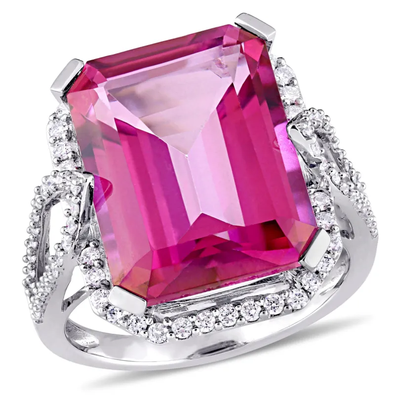 Miadora 14 1/2ct TGW Pink Topaz Octagon and 1/2ct TW Diamond Ring in 14k White Gold sold by Zulily