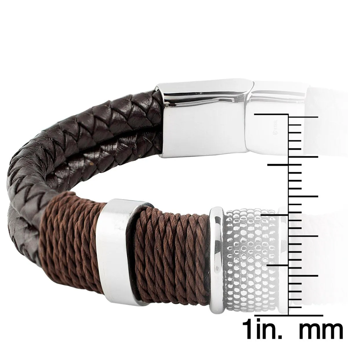 Men's Stainless Steel Woven Leather Bracelet - 8.5 Inches sold by Zulily product image thumbnail 5