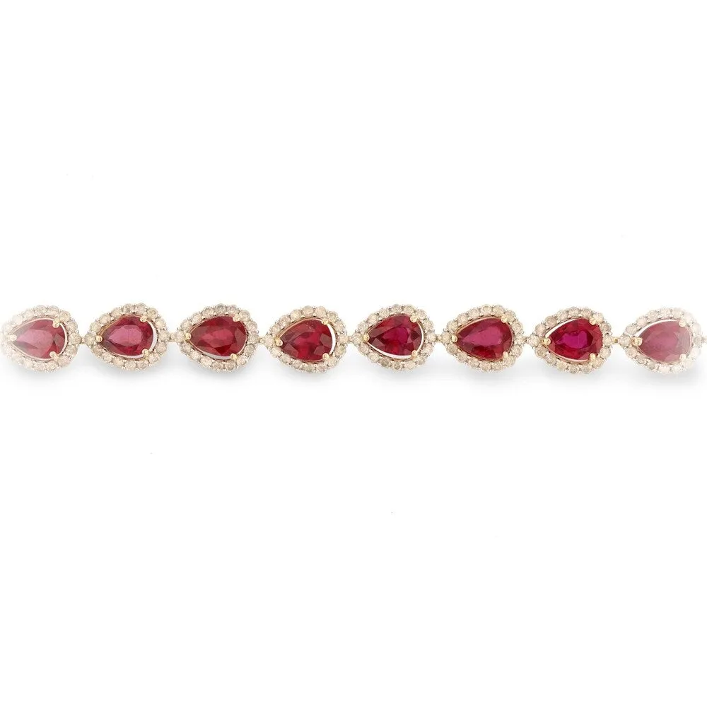 Vintage 15 3/8ct Pear Shaped Ruby and 3 1/3ct TDW Diamond Halo Tennis Bracelet 14K Yellow Gold by Auriya sold by Zulily product image thumbnail 2