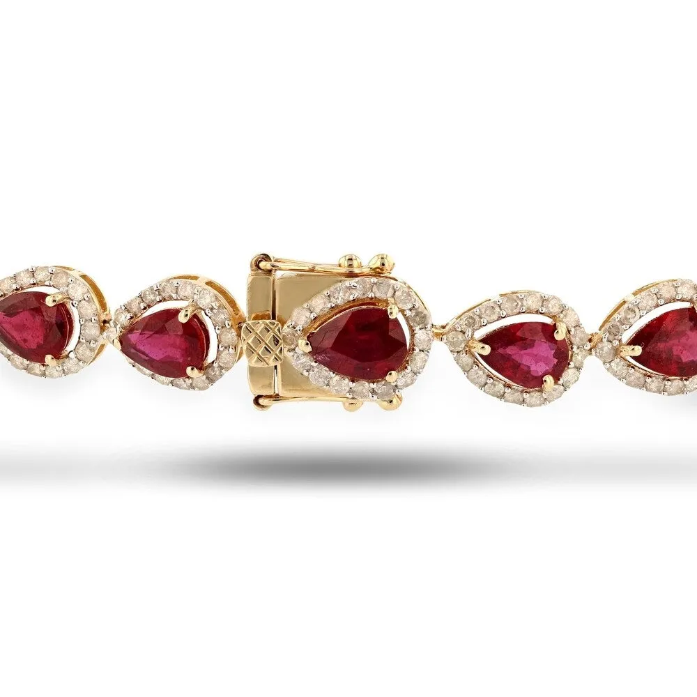 Vintage 15 3/8ct Pear Shaped Ruby and 3 1/3ct TDW Diamond Halo Tennis Bracelet 14K Yellow Gold by Auriya sold by Zulily product image thumbnail 3