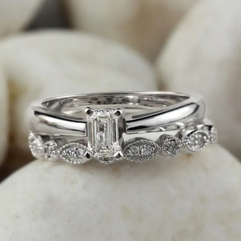 Auriya 14k Gold 1/2ctw Vintage Emerald-cut Solitaire Diamond Engagement Ring Set sold by Zulily