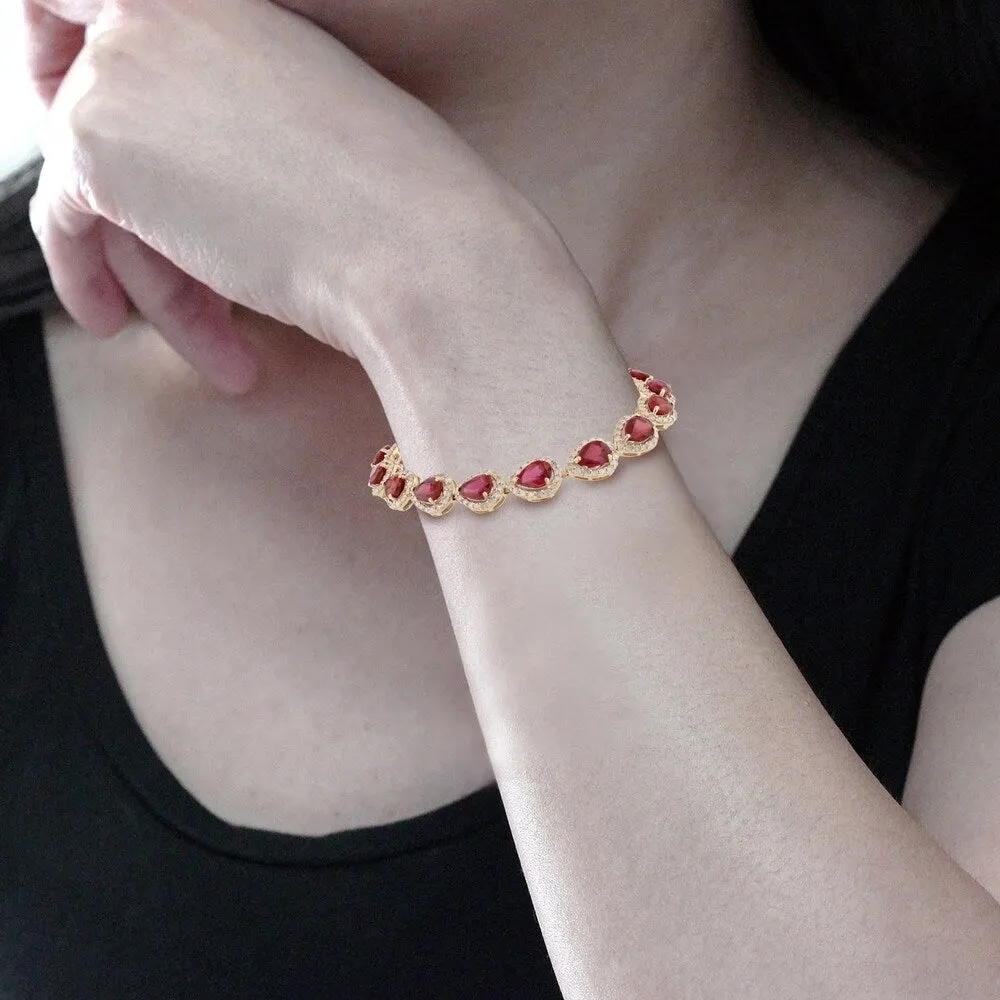 Vintage 15 3/8ct Pear Shaped Ruby and 3 1/3ct TDW Diamond Halo Tennis Bracelet 14K Yellow Gold by Auriya sold by Zulily product image thumbnail 5