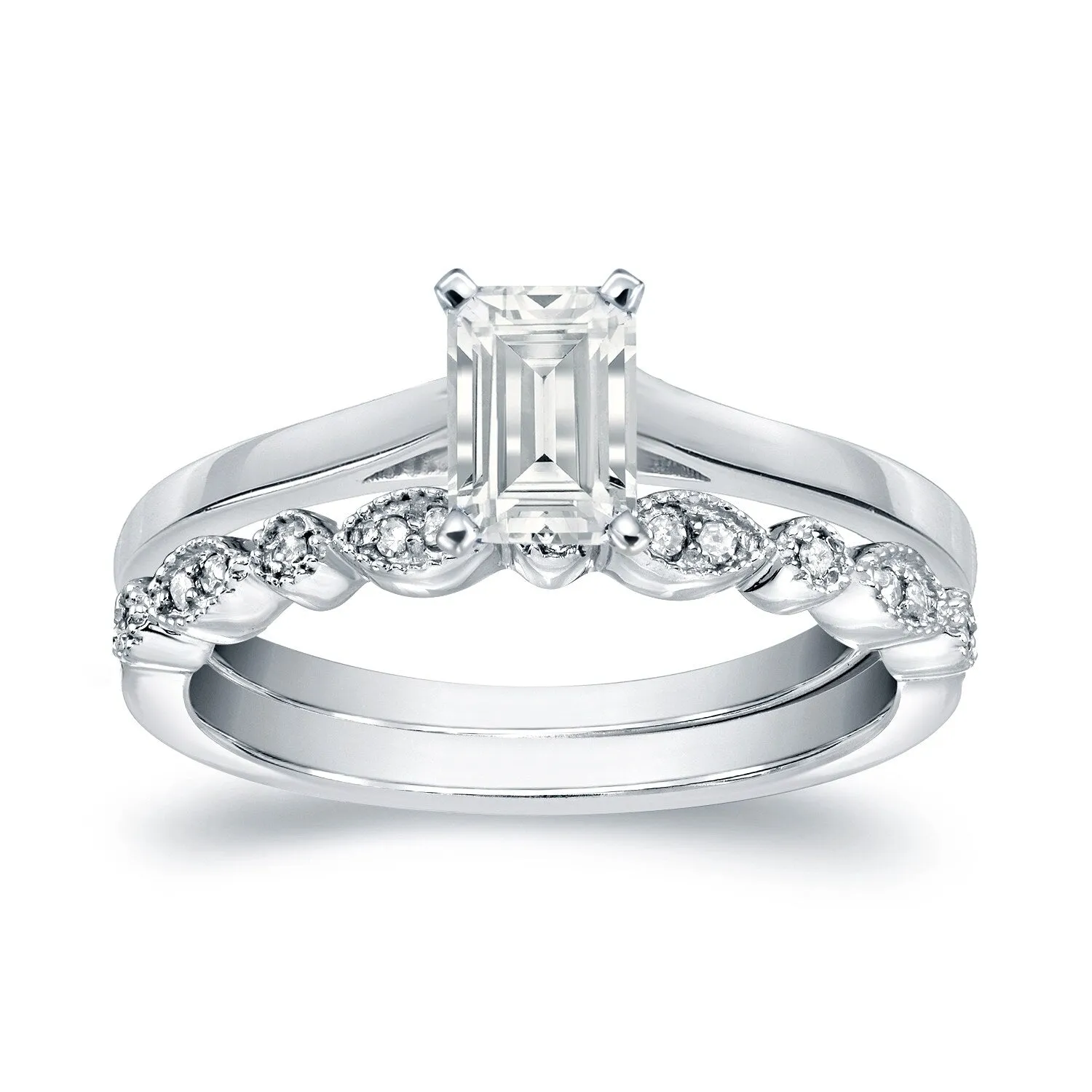 Auriya 14k Gold 1/2ctw Vintage Emerald-cut Solitaire Diamond Engagement Ring Set sold by Zulily product image thumbnail 3