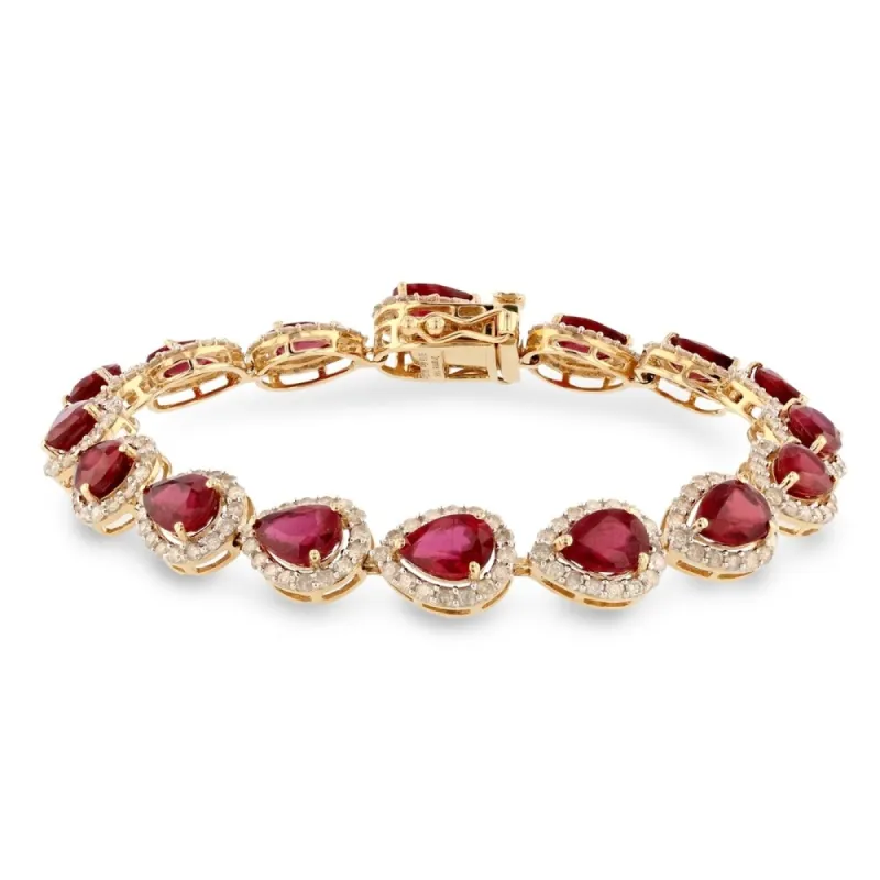 Vintage 15 3/8ct Pear Shaped Ruby and 3 1/3ct TDW Diamond Halo Tennis Bracelet 14K Yellow Gold by Auriya sold by Zulily