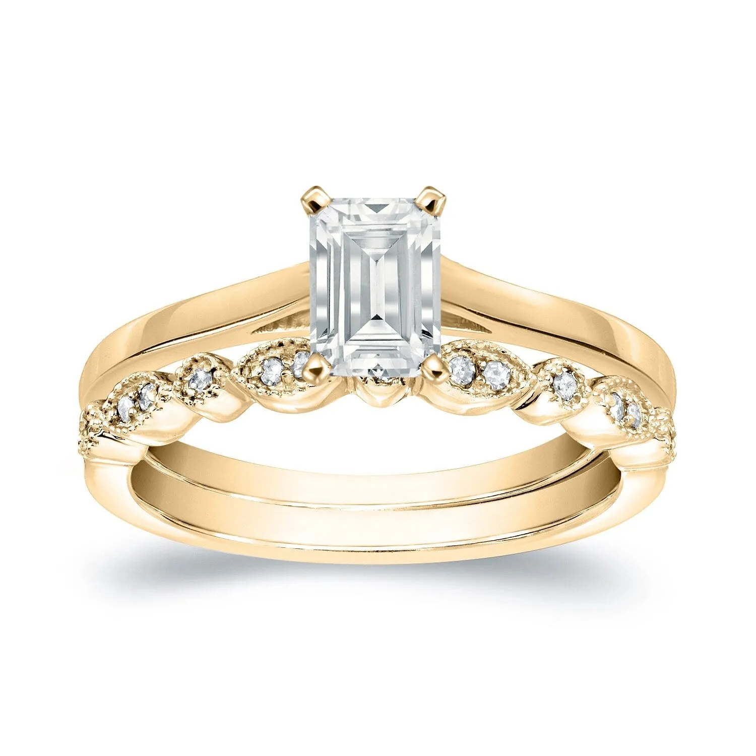 Auriya 14k Gold 1/2ctw Vintage Emerald-cut Solitaire Diamond Engagement Ring Set sold by Zulily product image thumbnail 4