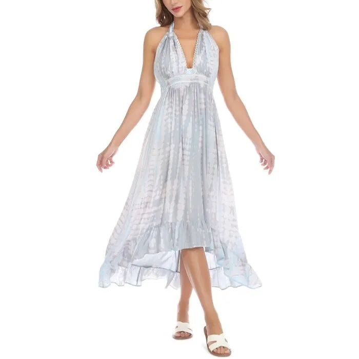Raviya Women's Tie Dyed Halter Maxi Dress Swim Cover Up Swimsuit Gray Size X-Large sold by Zulily