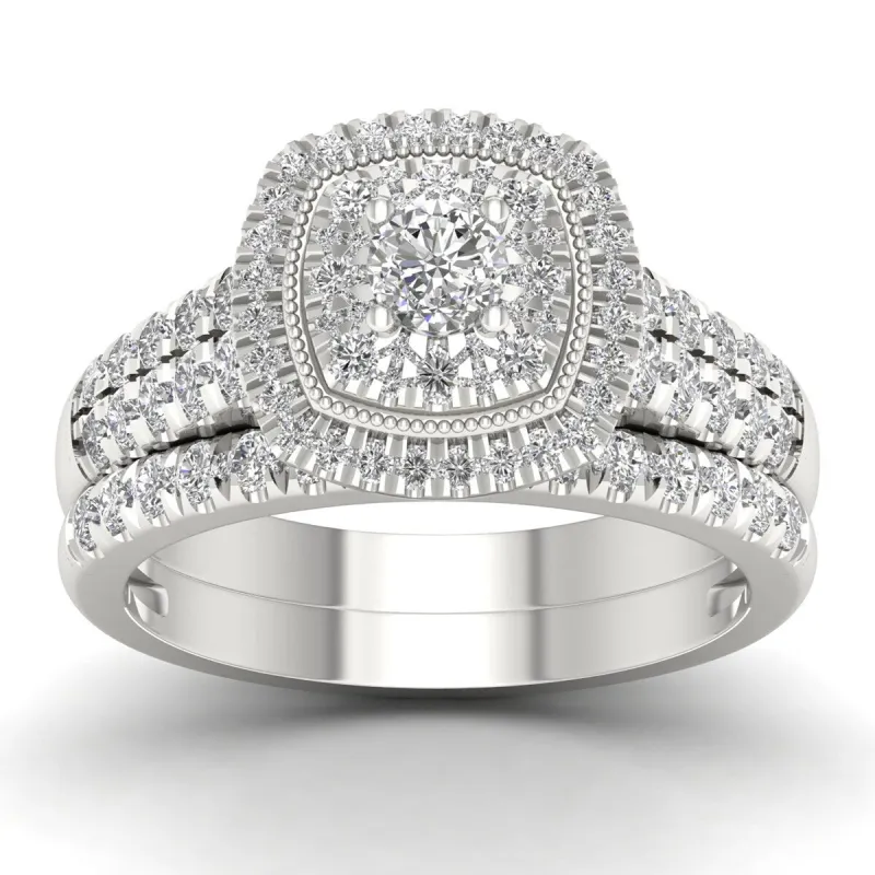 De Couer 14k White Gold 1ct TDW Diamond Cluster Halo Bridal Set sold by Zulily